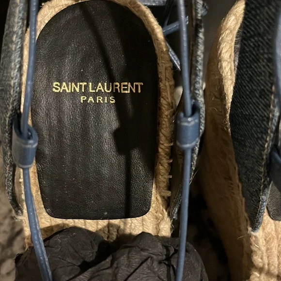Saint Laurent Blue and Tan Platform Espadrilles - Picture 3 of 5